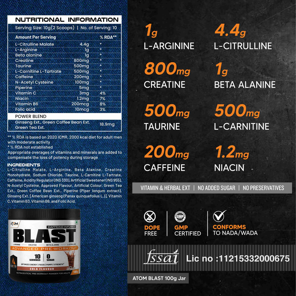 AS-IT-IS Atom Blast Advanced Pre-workout - 10 Servings