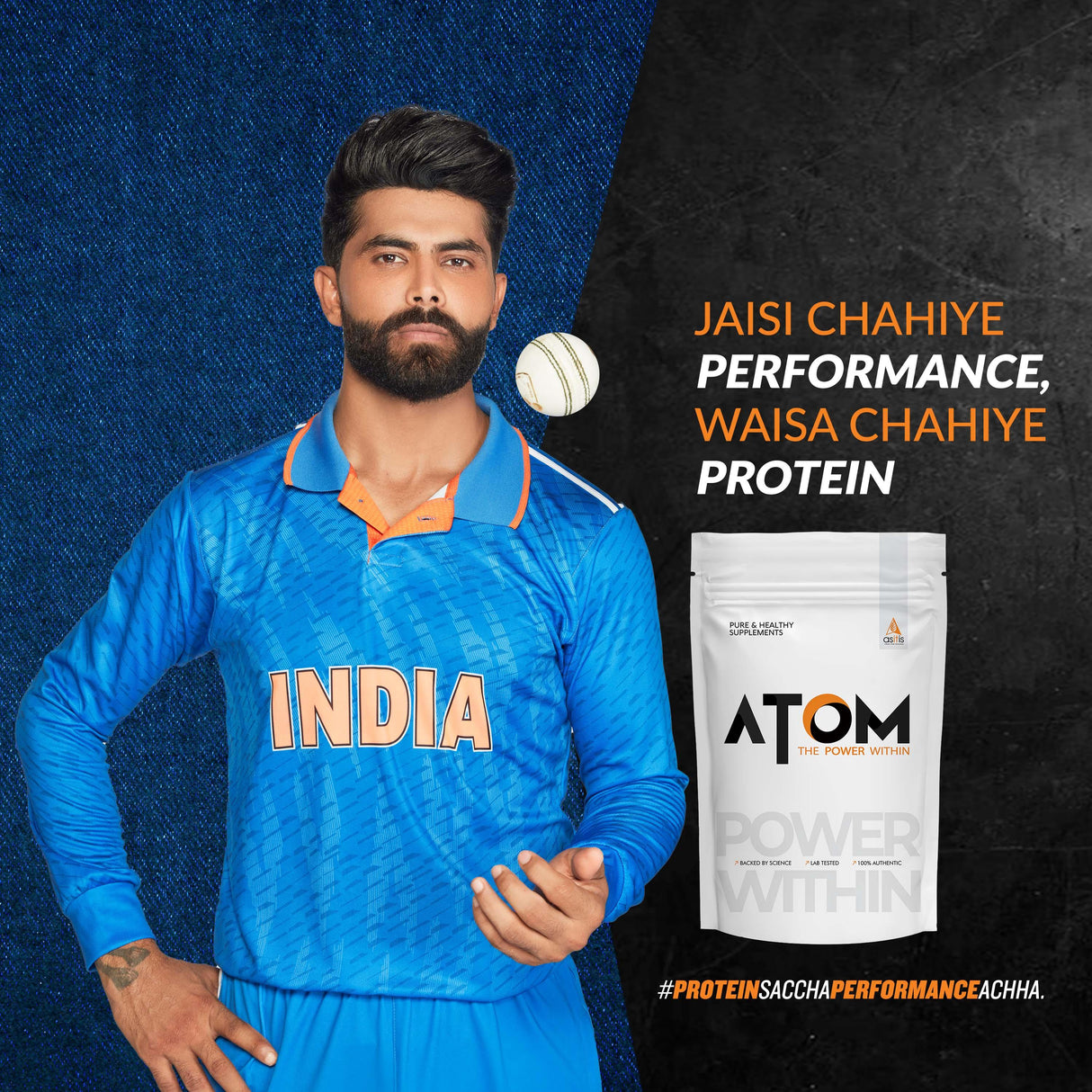 AS-IT-IS ATOM Performance Whey Protein 1 Kg + Nutristar Micronized CREA Gold Creatine Monohydrate 250g (83 Servings) - Muscle Strength & Lean Gain Combo