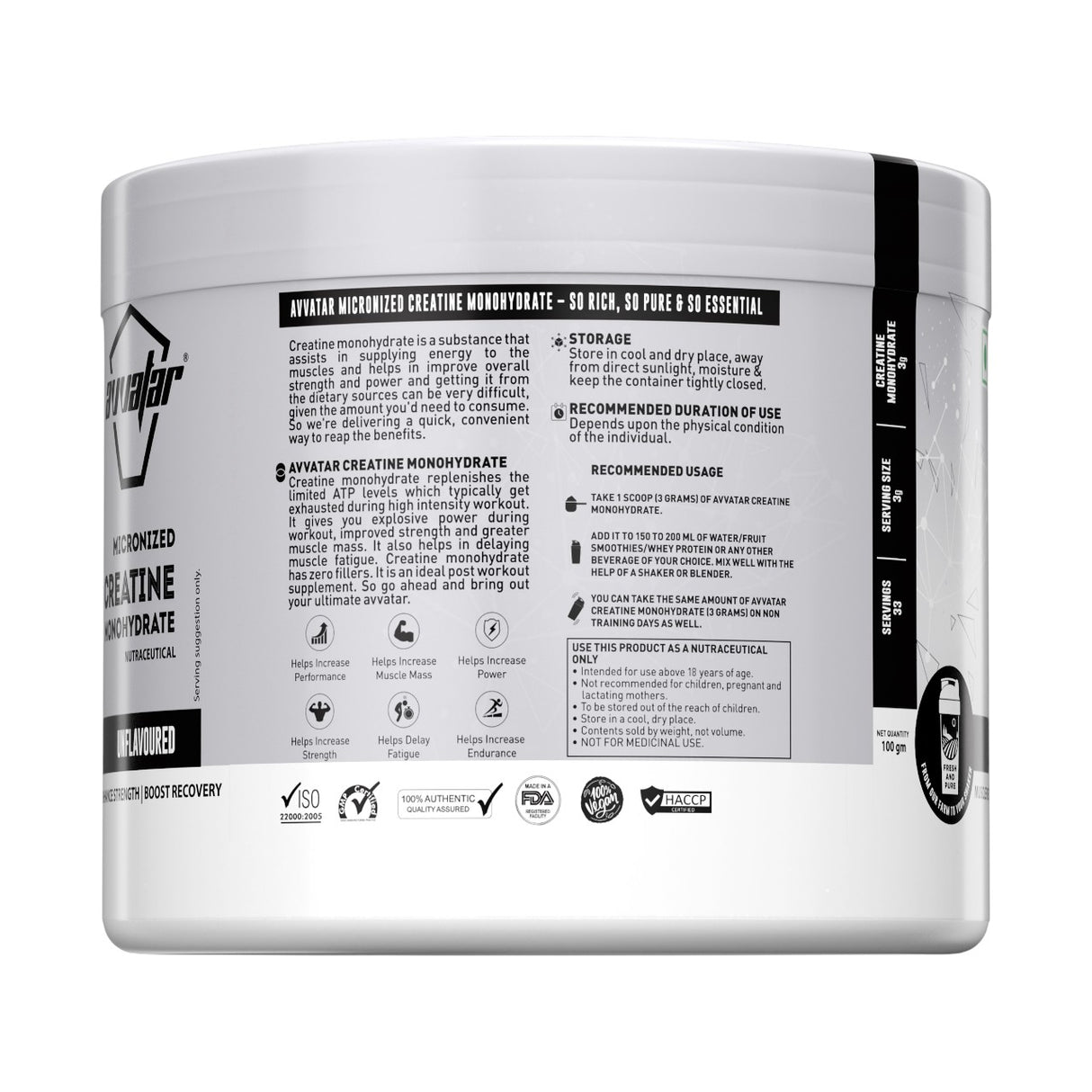 Avvatar Creatine Monohydrate - 33 Servings
