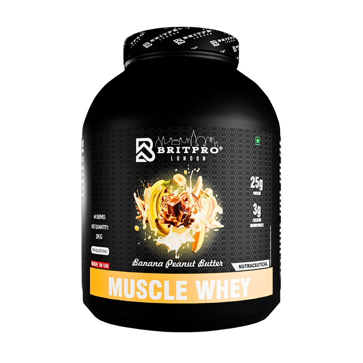 BRITPRO London Muscle Whey Protein Powder - 2kg | 44 Servings (INDIAN)