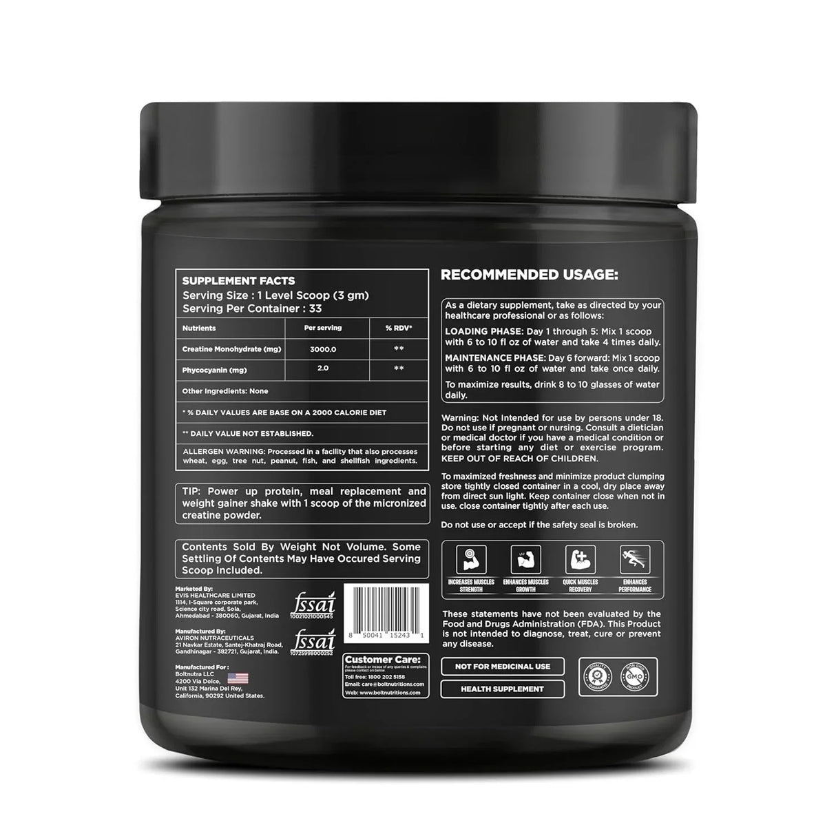 Bolt Nutrition Micronised Creatine Monohydrate 100g, 33 Servings