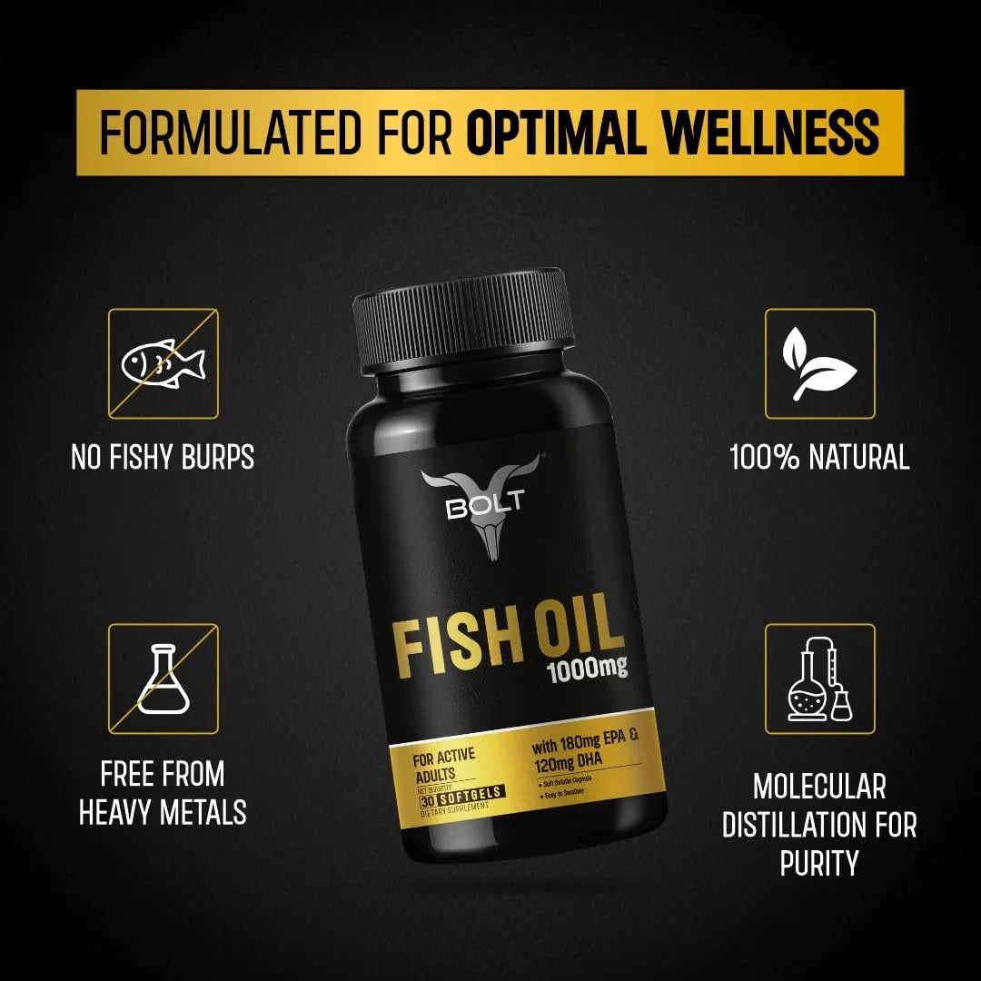 Bolt Nutrition Fish Oil 1000mg Capsules 30 Softgel Capsules