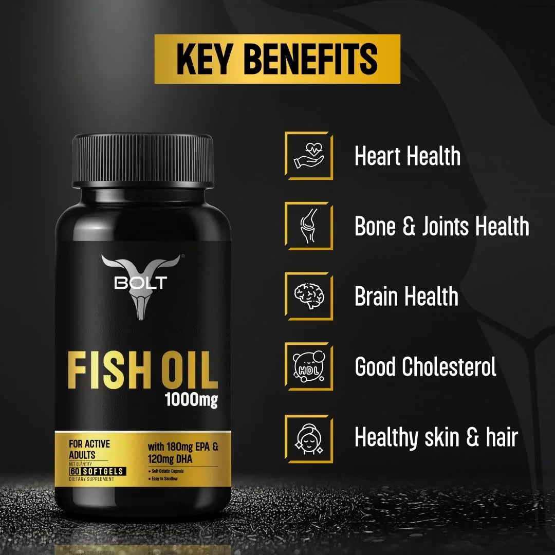 Bolt Nutrition Fish Oil 1000mg Capsules 60 Softgel Capsules