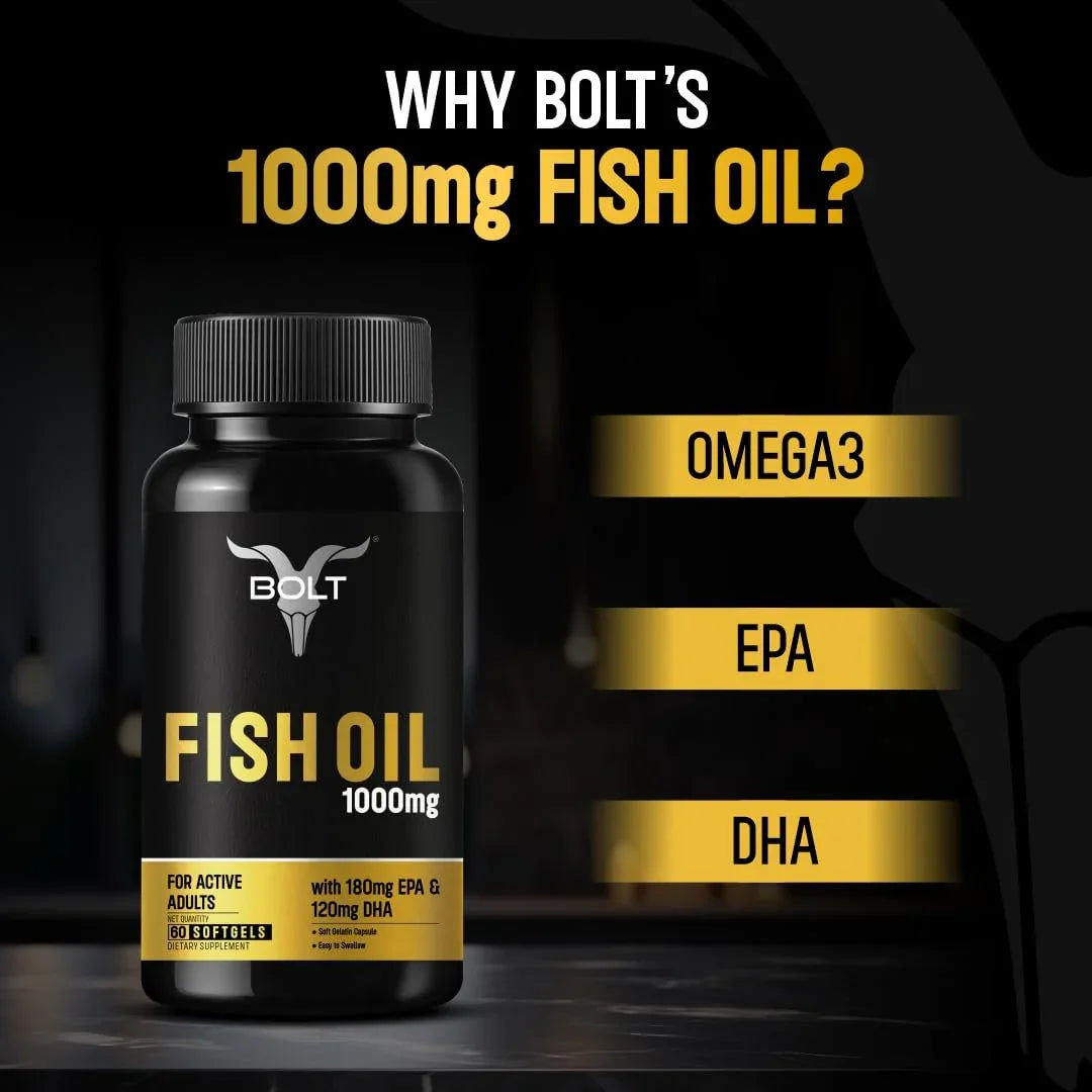 Bolt Nutrition Fish Oil 1000mg Capsules 60 Softgel Capsules