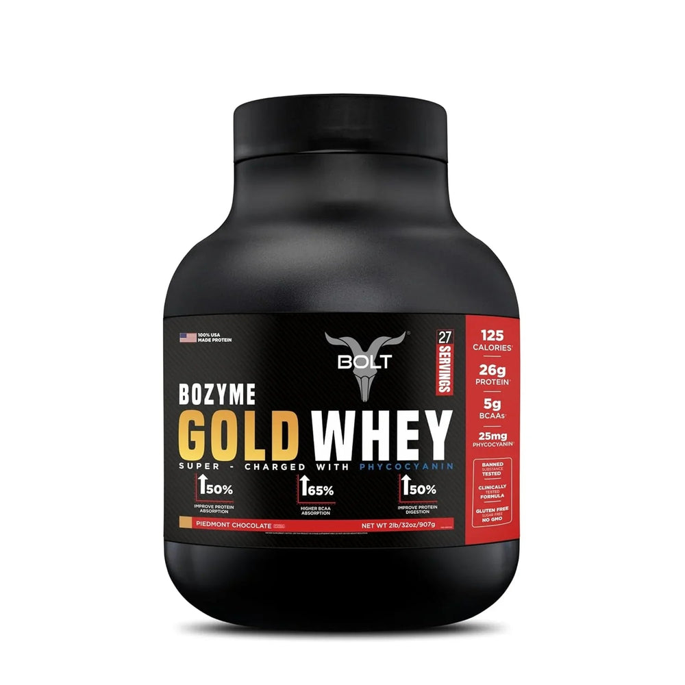 Bolt Nutrition Bozyme Gold Whey Protein Powder | High Protein & BCAA Content | 2lb, 27 Servings