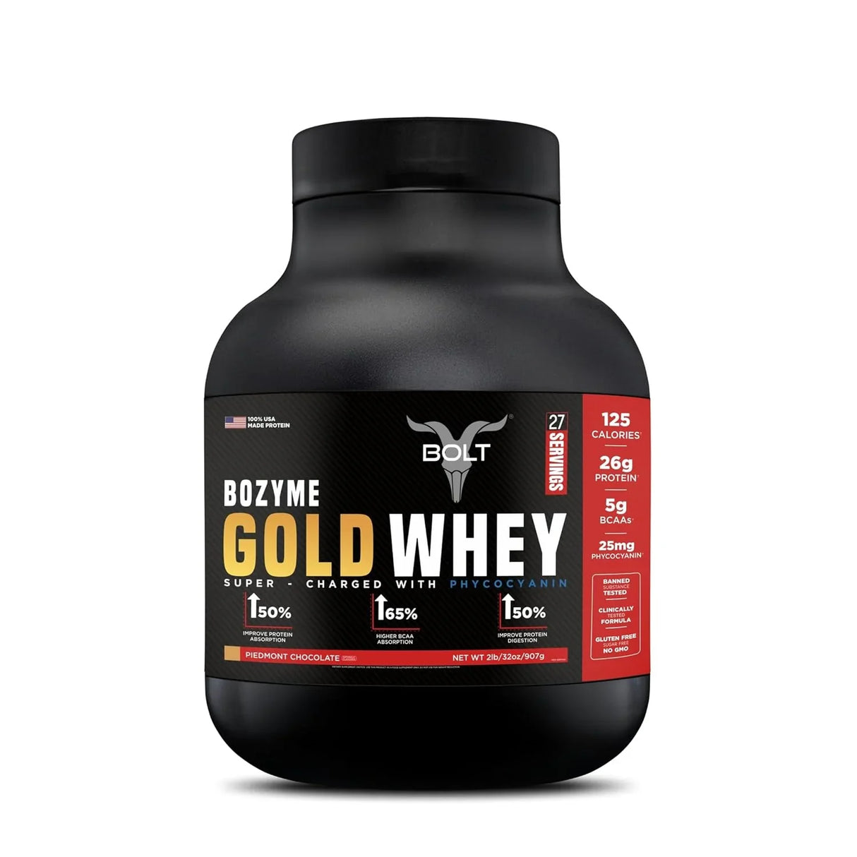 Bolt Nutrition Bozyme Gold Whey Protein Powder 2lb, 27 Servings