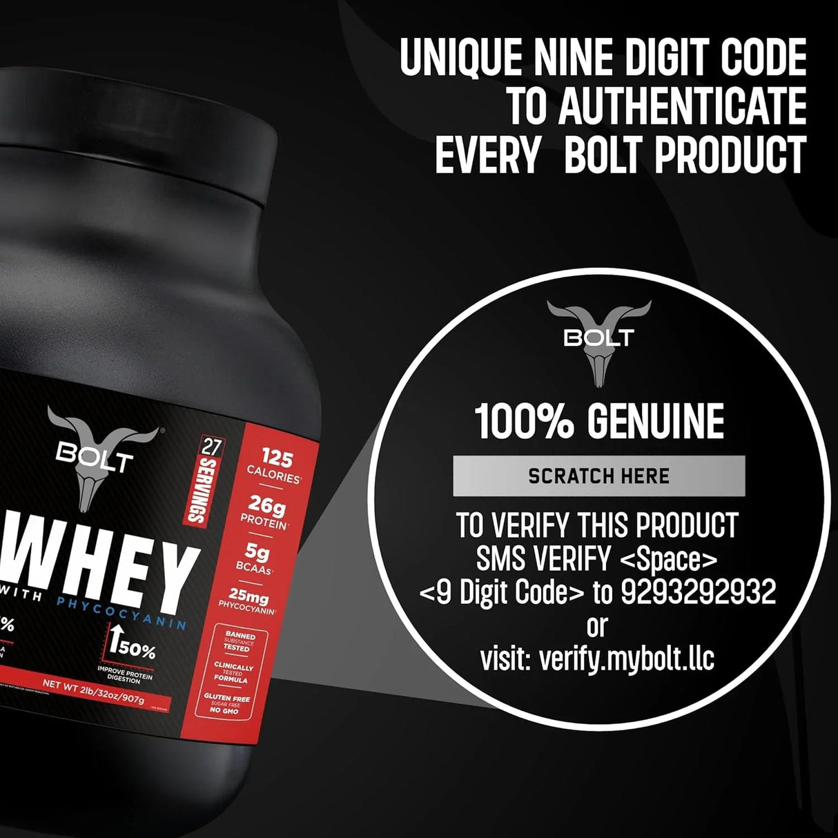 Bolt Nutrition Bozyme Gold Whey Protein Powder 2lb, 27 Servings