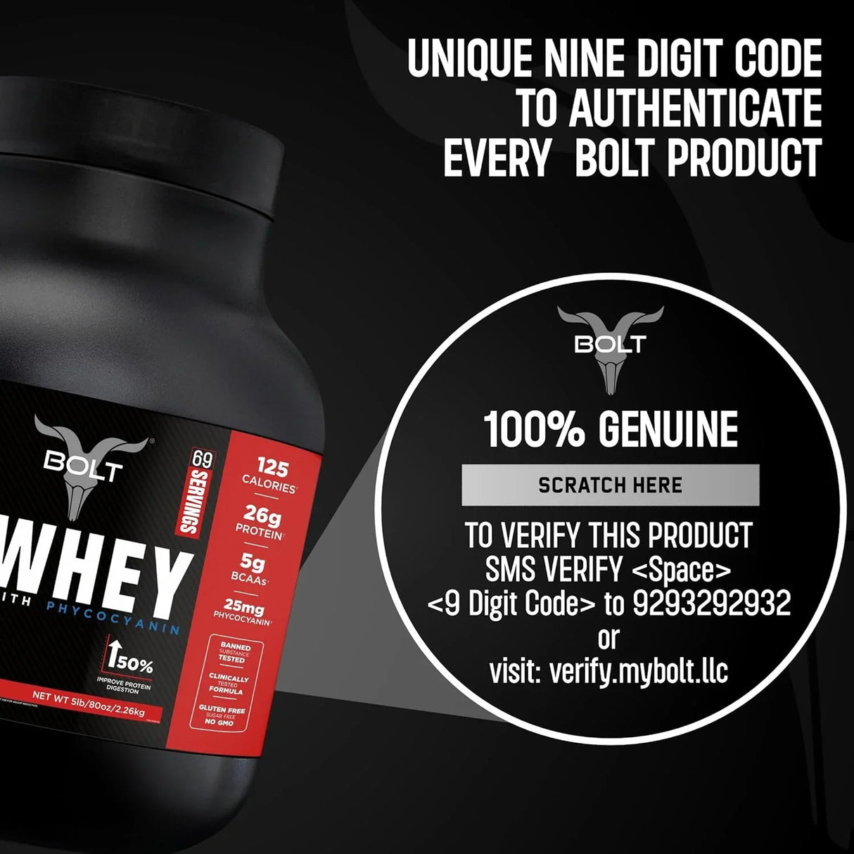 Bolt Nutrition Bozyme Gold Whey Protein Powder 5lb, 69 Servings