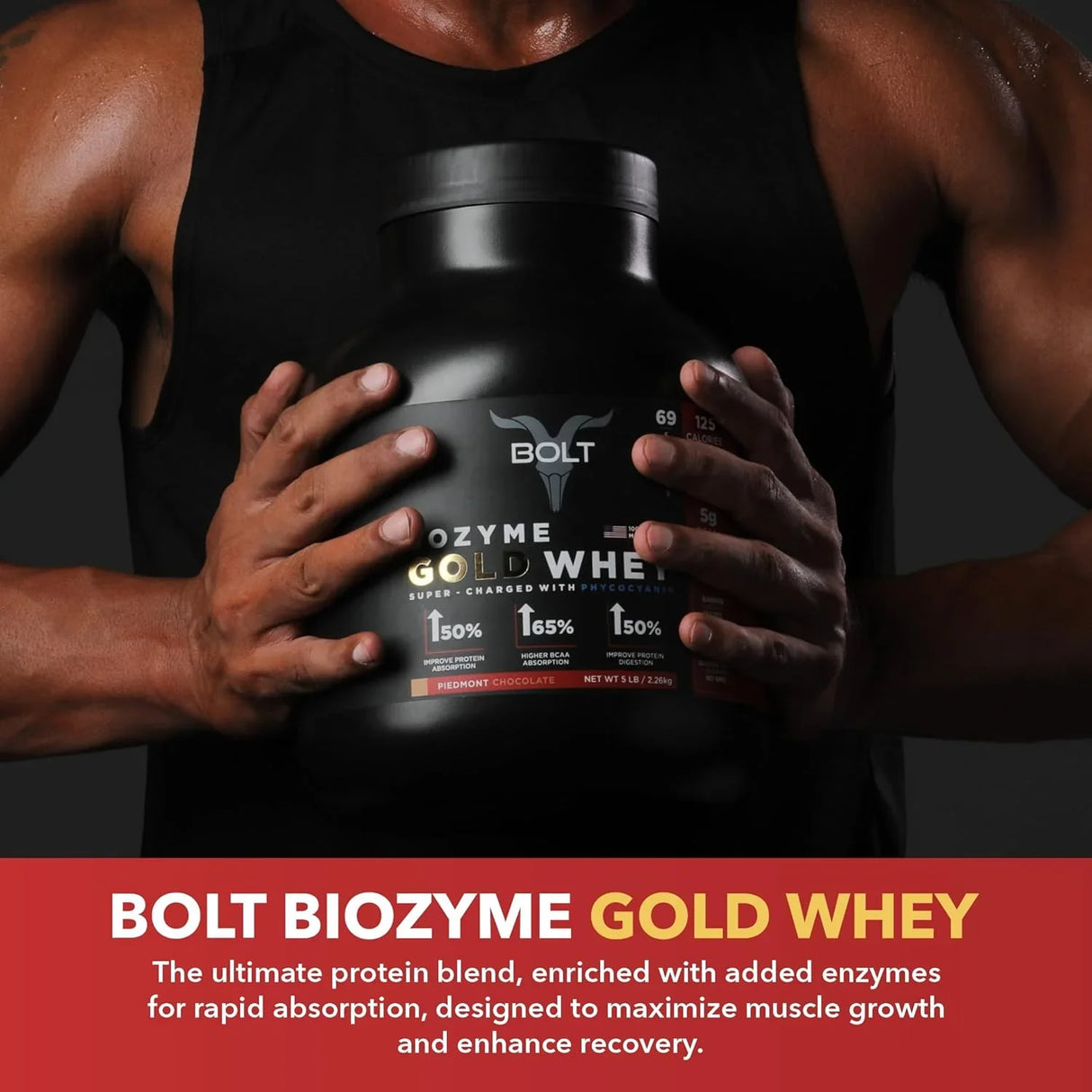 Bolt Nutrition Bozyme Gold Whey Protein Powder 5lb, 69 Servings
