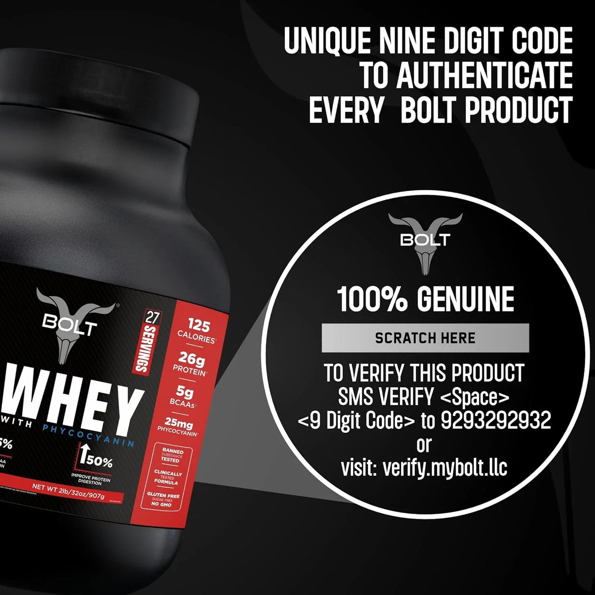 Bolt Nutrition Bozyme Gold Whey Protein Powder 2lb, 27 Servings