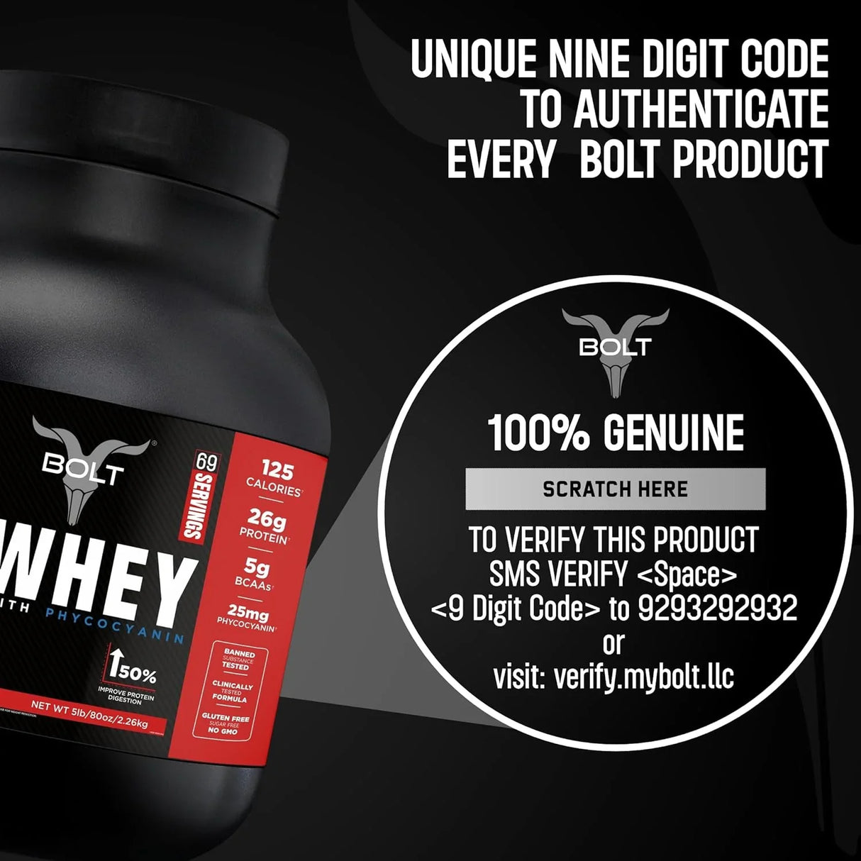 Bolt Nutrition Bozyme Gold Whey Protein Powder 5lb, 69 Servings