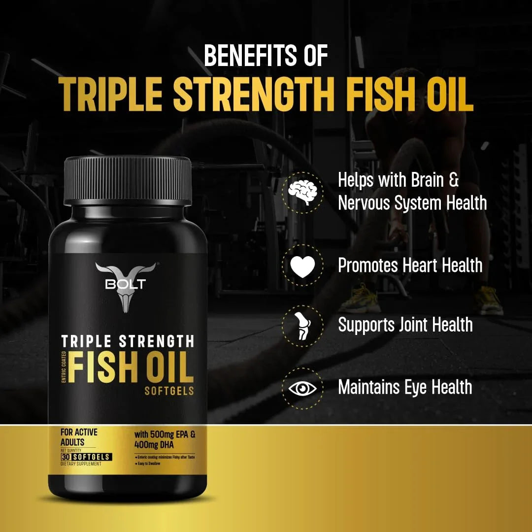 Bolt Nutrition Triple Strength Omega-3 Fish Oil 1300mg 30 Softgel Capsules
