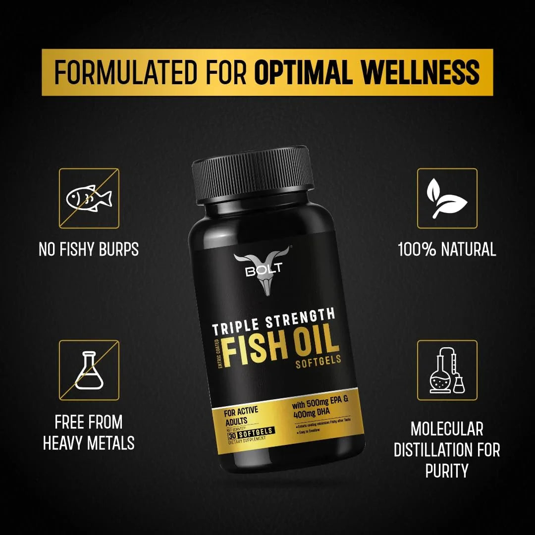 Bolt Nutrition Triple Strength Omega-3 Fish Oil 1300mg 30 Softgel Capsules