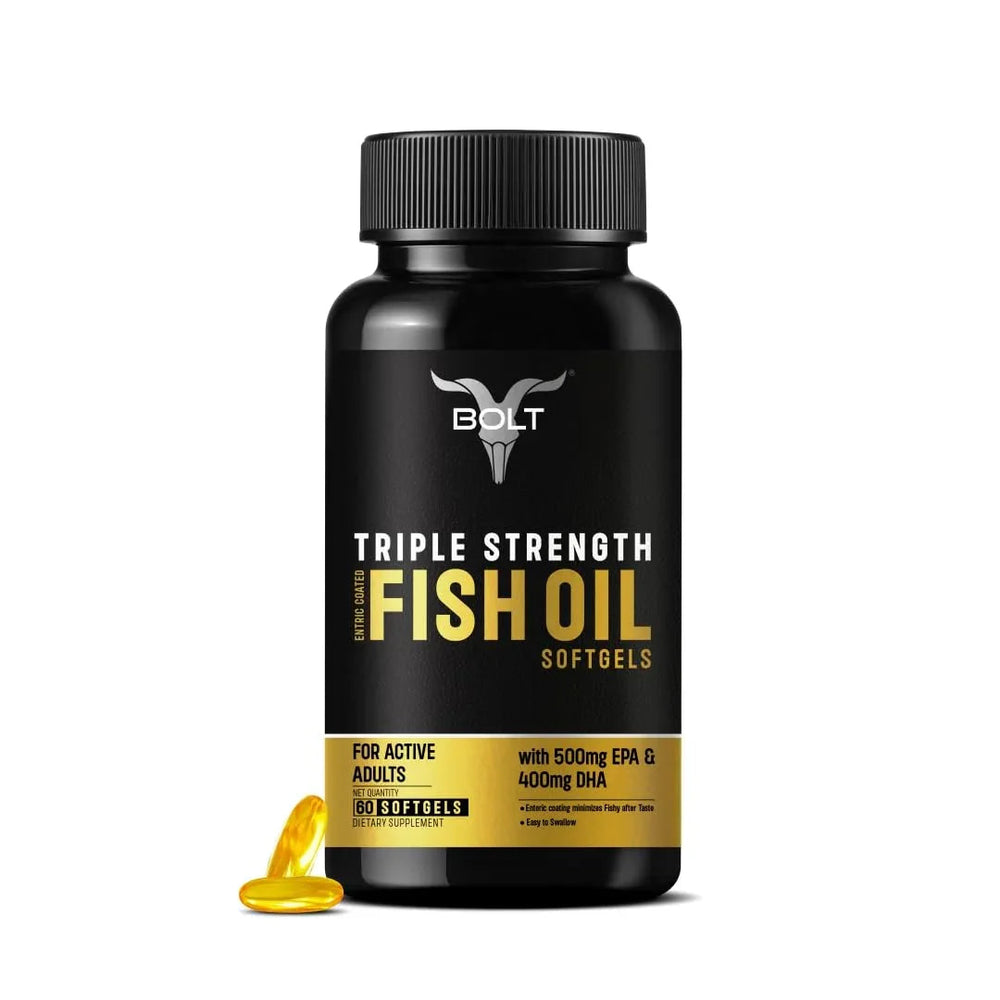 Bolt Nutrition Triple Strength Omega-3 Fish Oil 1300mg | High Potency Omega-3 Support | 60 Softgel Capsules