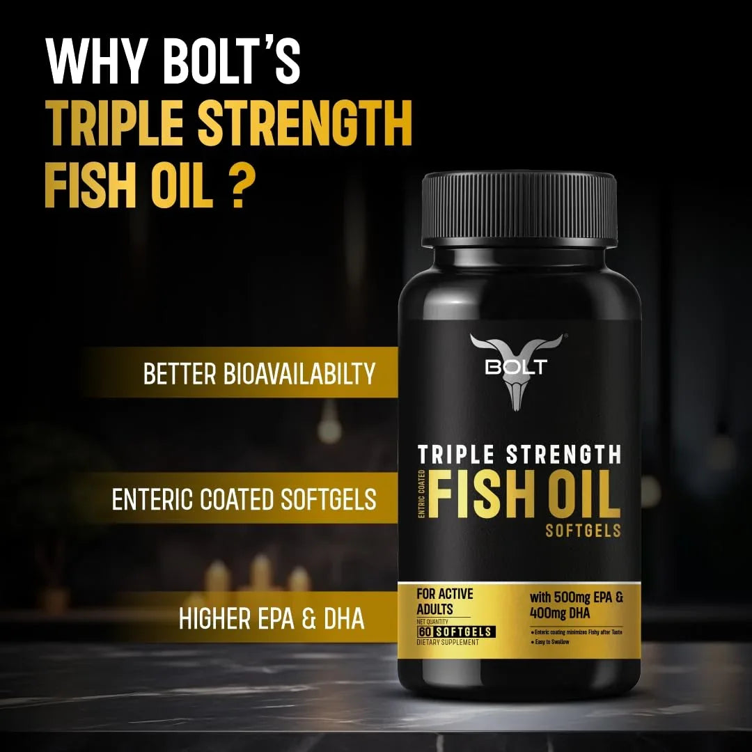 Bolt Nutrition Triple Strength Omega-3 Fish Oil 1300mg 60 Softgel Capsules