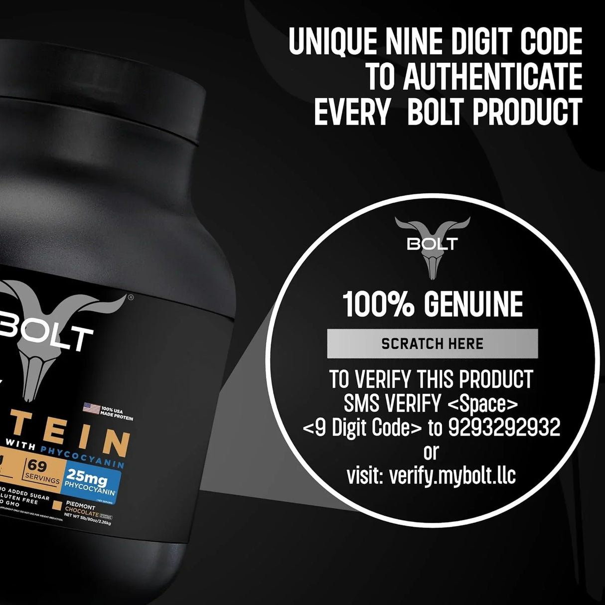 Bolt Nutrition 100% Whey Protein Powder 5lb, 69 Servings