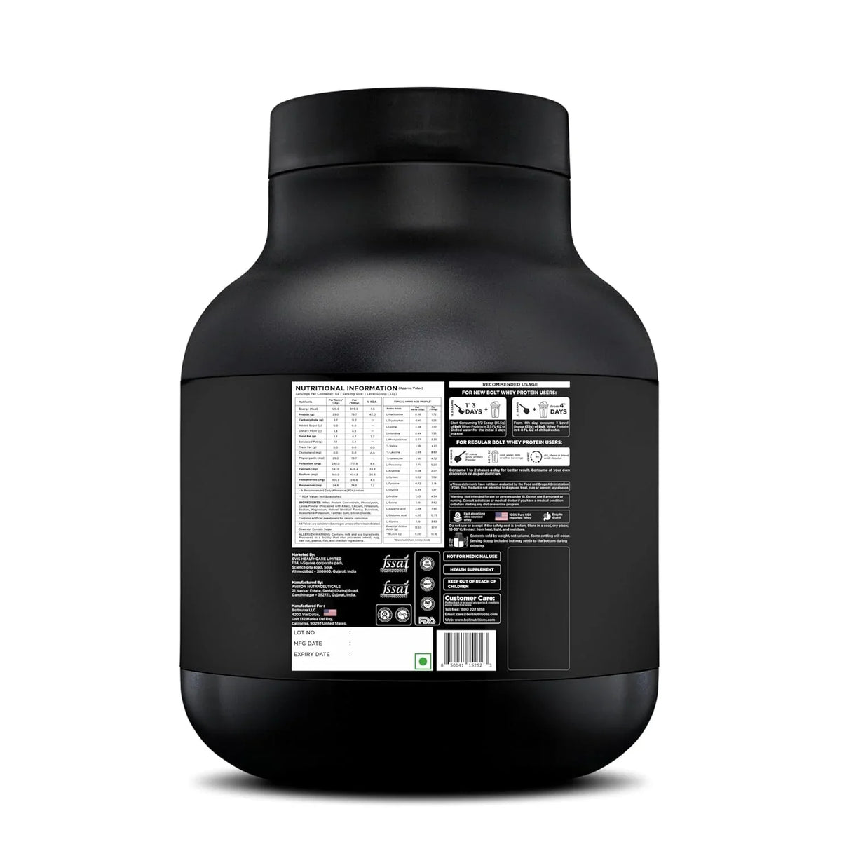 Bolt Nutrition 100% Whey Protein Powder 5lb, 69 Servings