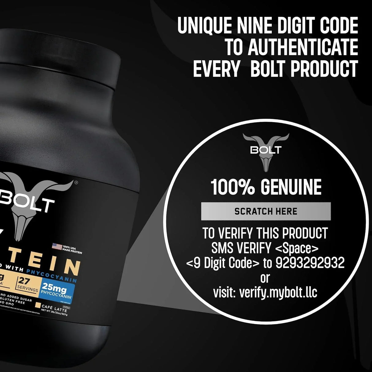 Bolt Nutrition 100% Whey Protein Powder 2lb, 27 Servings