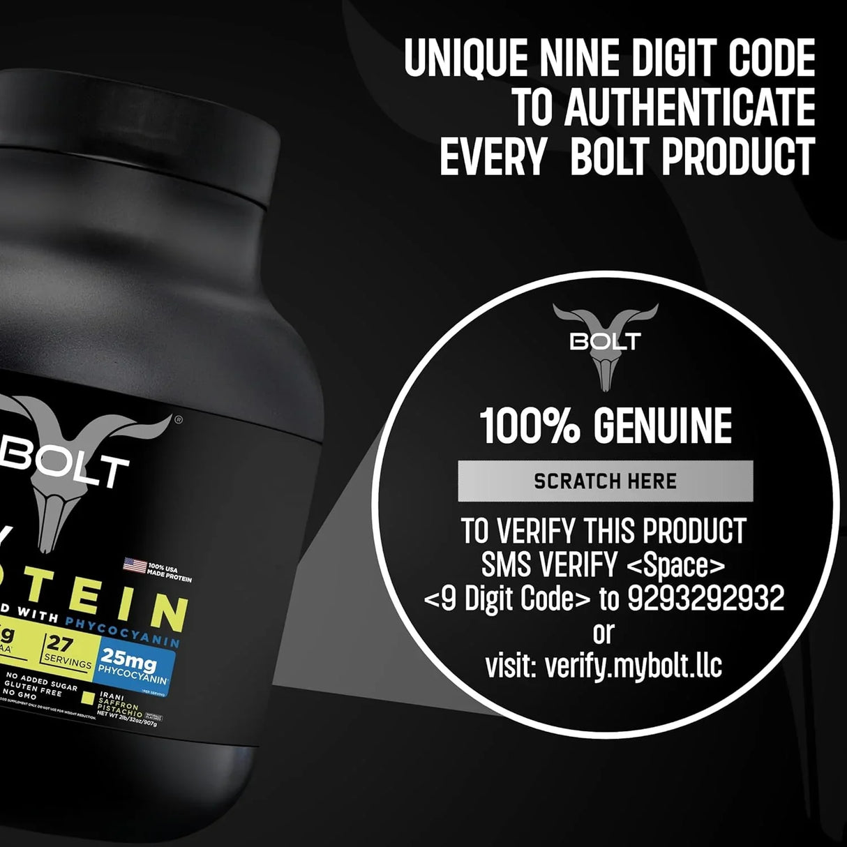 Bolt Nutrition 100% Whey Protein Powder 2lb, 27 Servings