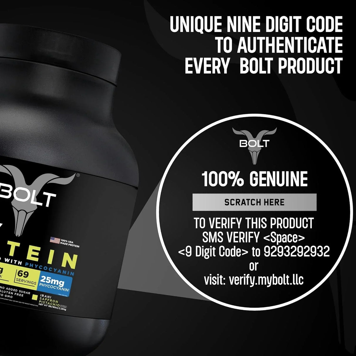 Bolt Nutrition 100% Whey Protein Powder 5lb, 69 Servings