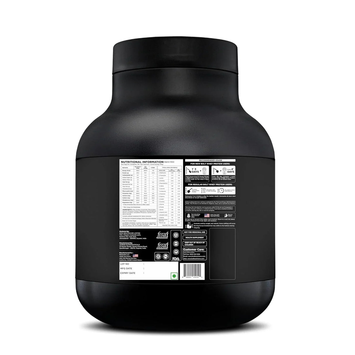 Bolt Nutrition 100% Whey Protein Powder 5lb, 69 Servings