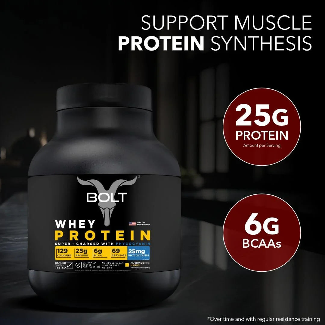 Bolt Nutrition 100% Whey Protein Powder 5lb, 69 Servings