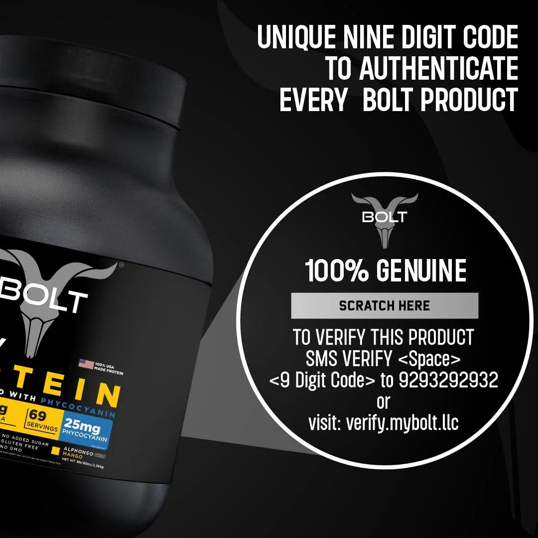 Bolt Nutrition 100% Whey Protein Powder 5lb, 69 Servings