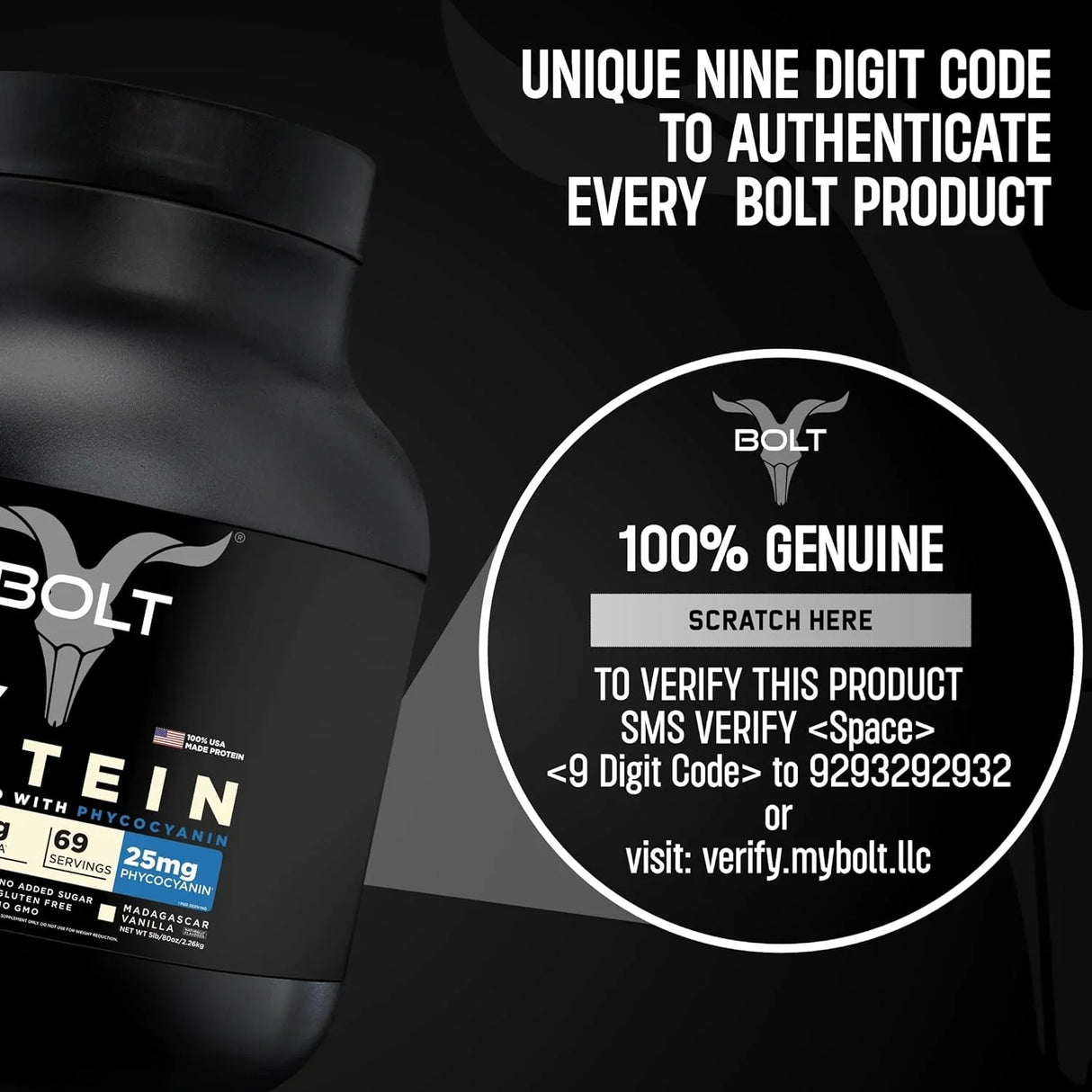 Bolt Nutrition 100% Whey Protein Powder 2lb, 27 Servings