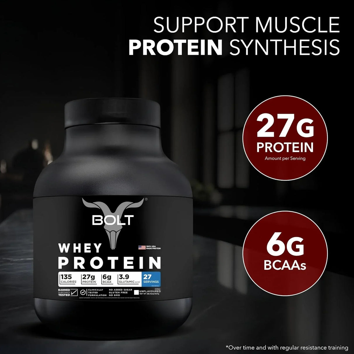 Bolt Nutrition 100% Whey Protein Powder 2lb, 27 Servings