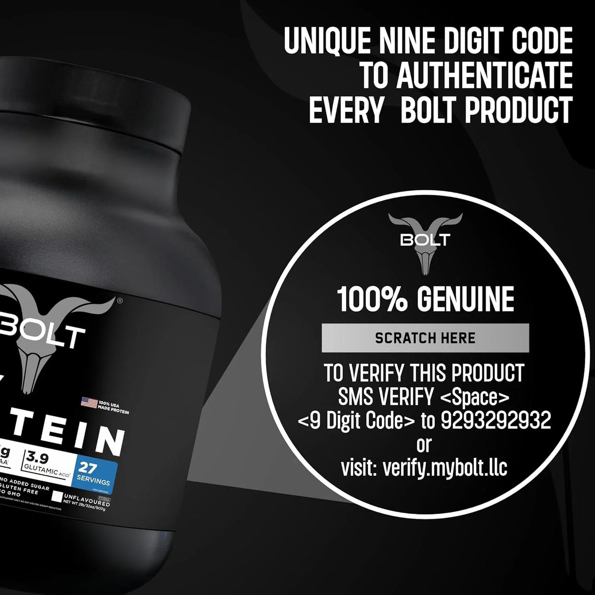 Bolt Nutrition 100% Whey Protein Powder 2lb, 27 Servings