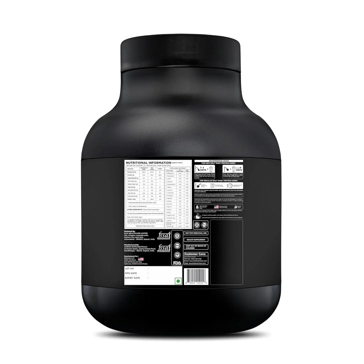 Bolt Nutrition 100% Whey Protein Powder 2lb, 27 Servings