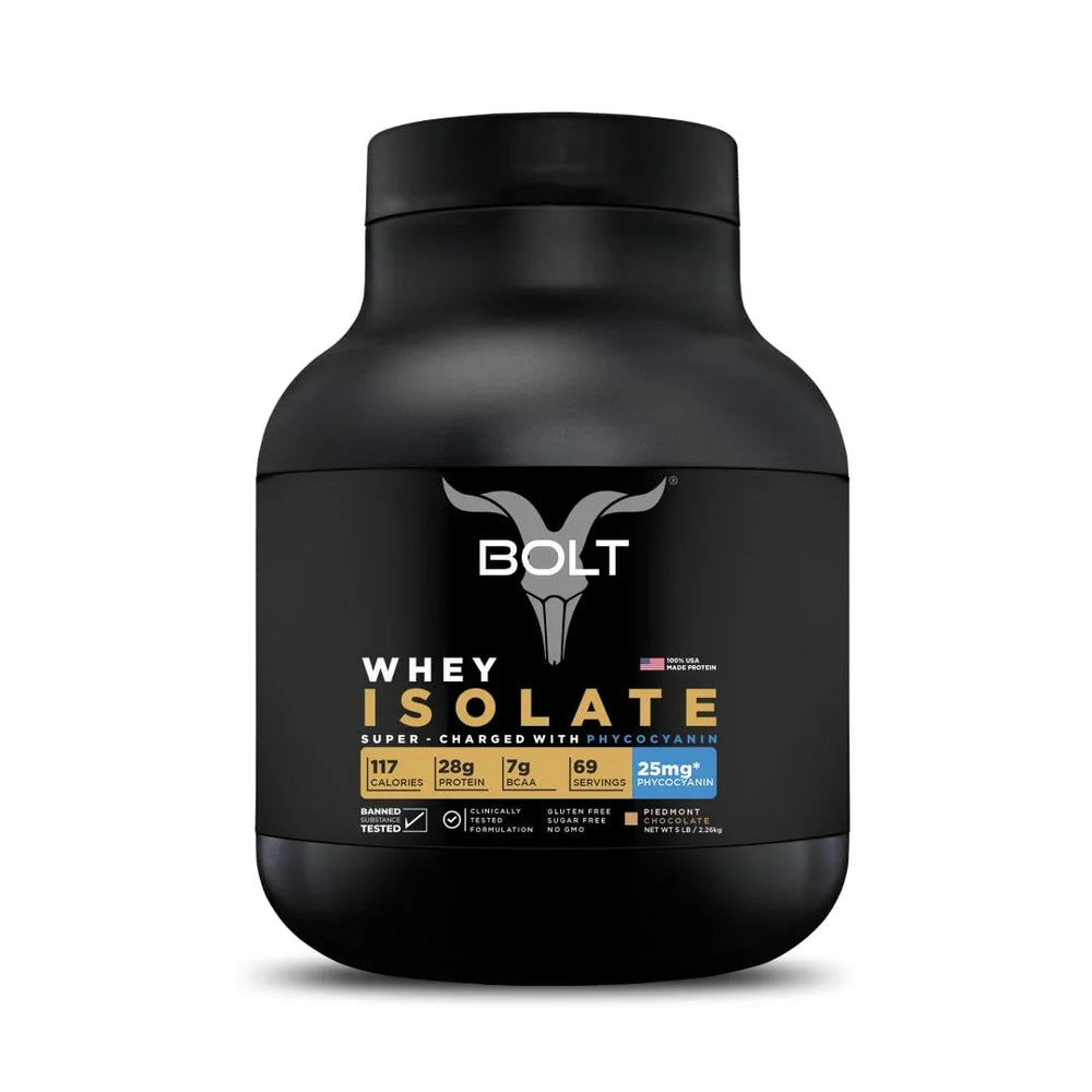 Bolt Nutrition Whey Isolate Protein Powder | Muscle Strength & Bone Health | 5lb, 69 Servings