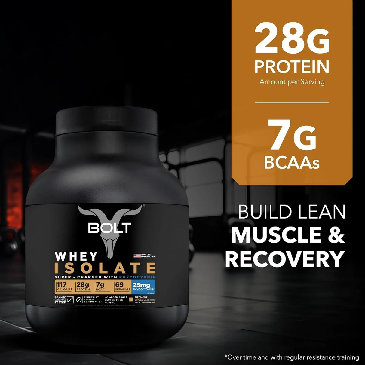 Bolt Nutrition Whey Isolate Protein Powder 5lb, 69 Servings