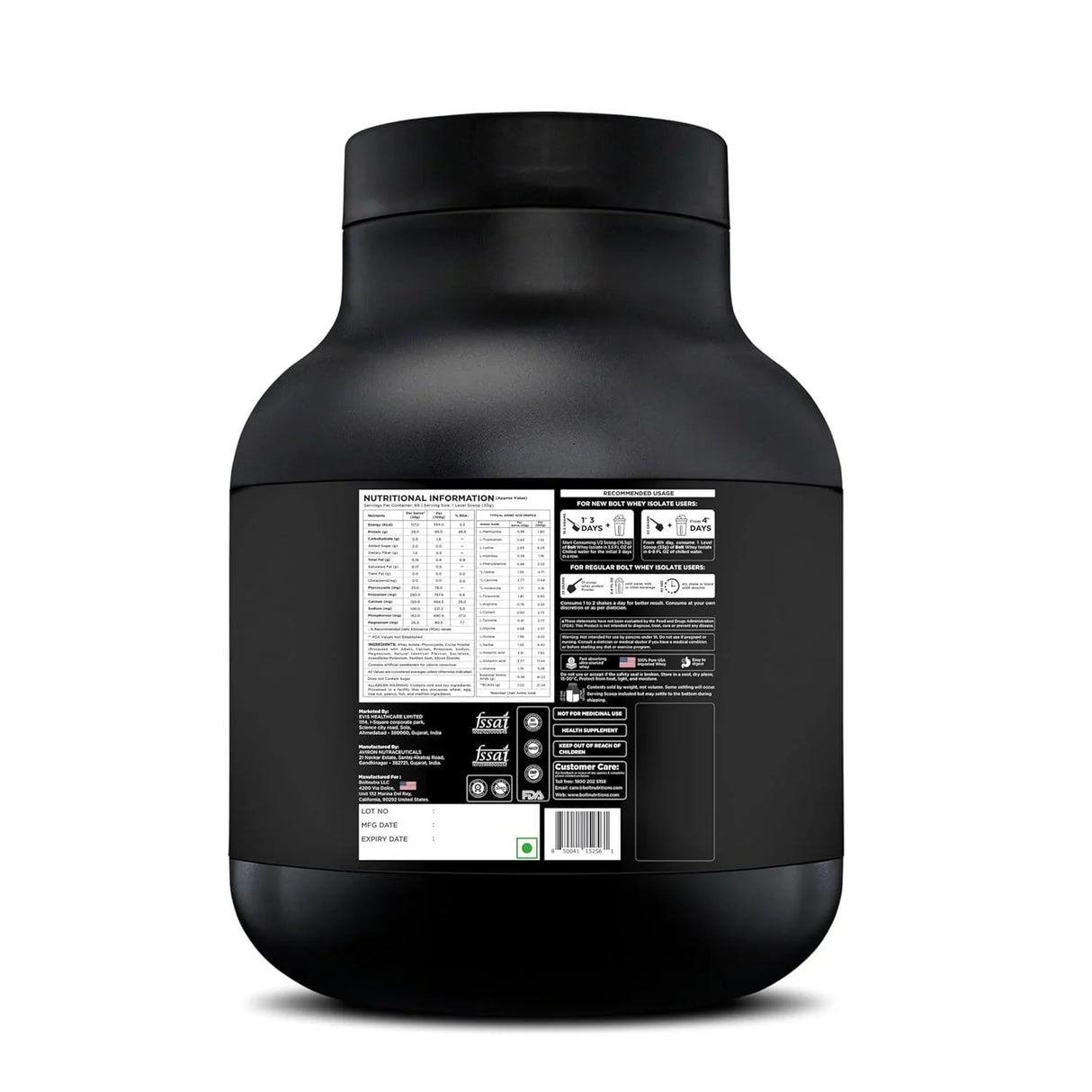 Bolt Nutrition Whey Isolate Protein Powder 5lb, 69 Servings