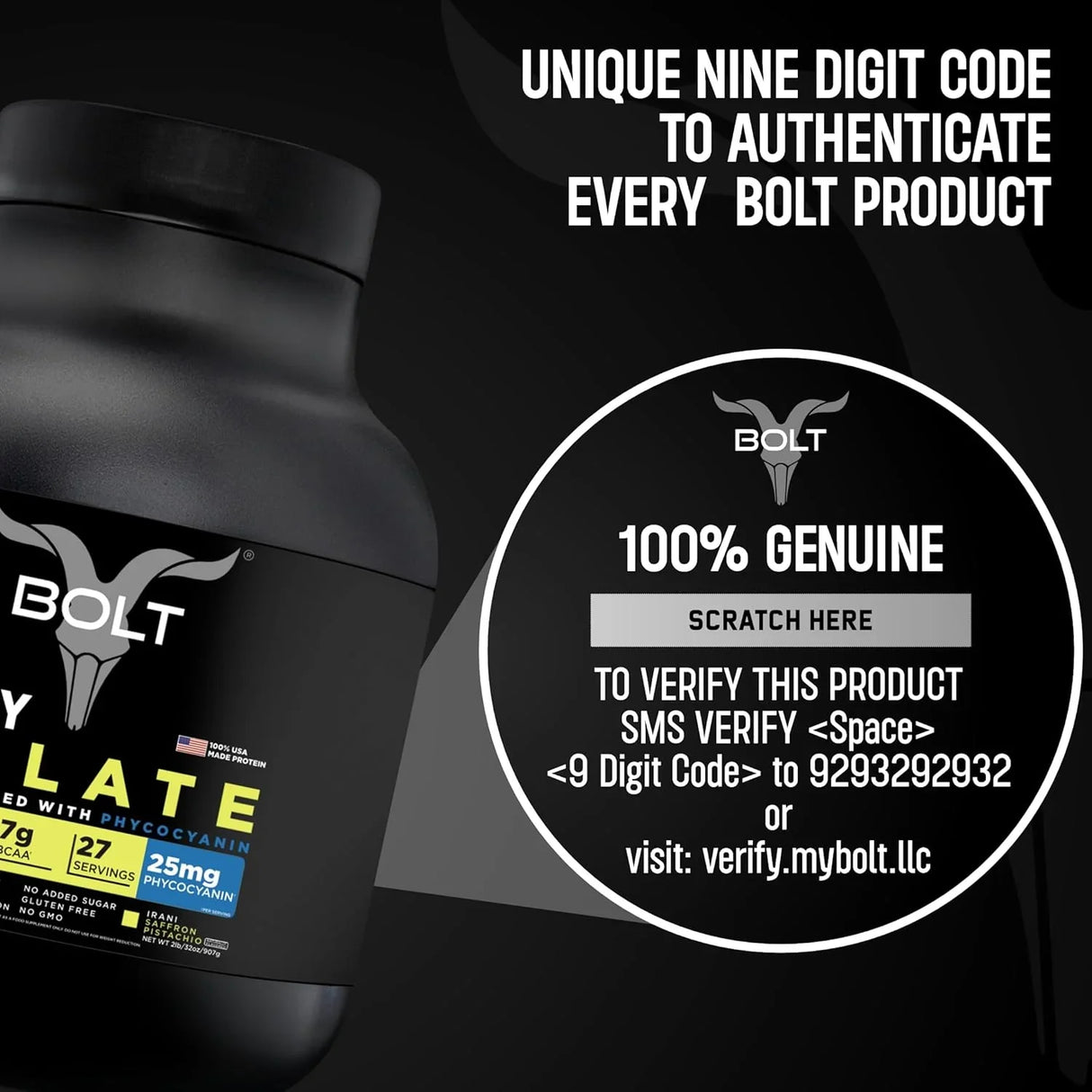 Bolt Nutrition Whey Isolate Protein Powder 2lb, 27 Servings