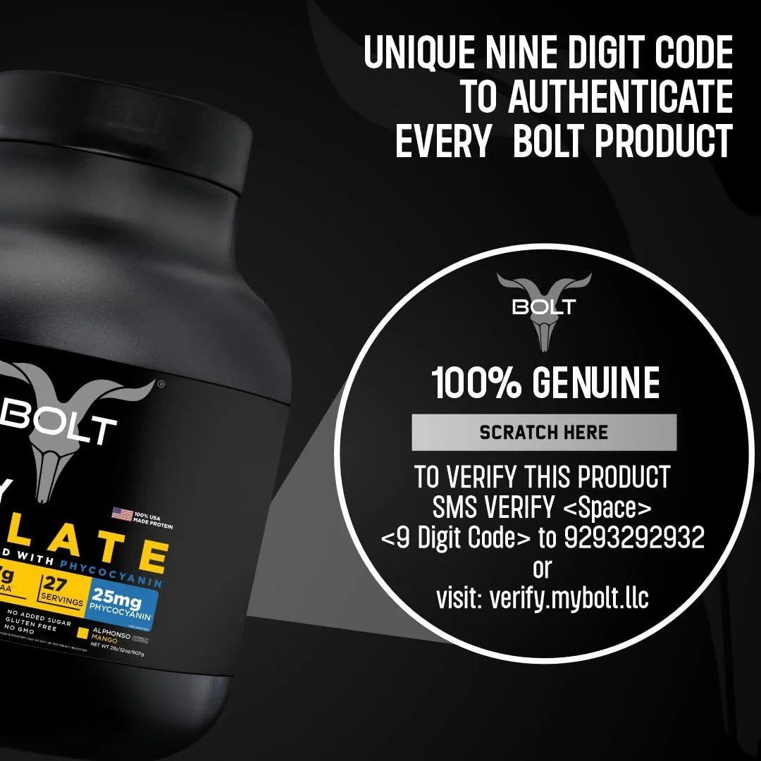 Bolt Nutrition Whey Isolate Protein Powder 2lb, 27 Servings