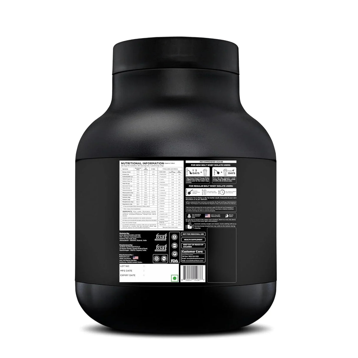 Bolt Nutrition Whey Isolate Protein Powder 5lb, 69 Servings