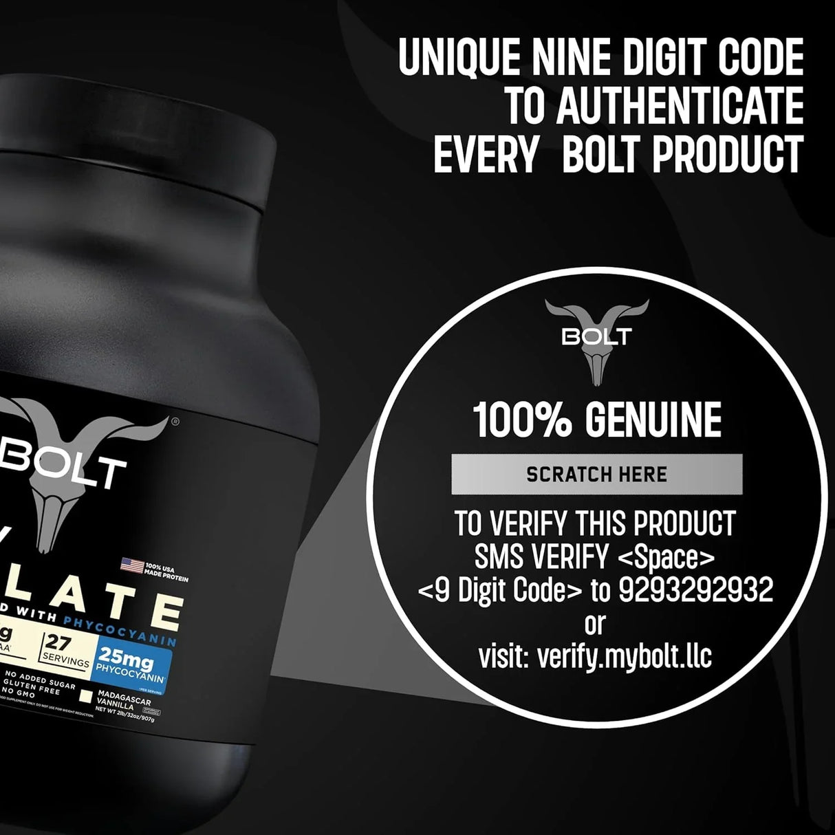 Bolt Nutrition Whey Isolate Protein Powder 2lb, 27 Servings