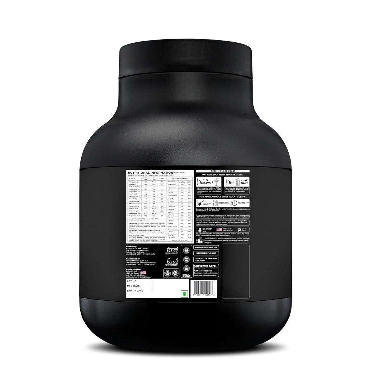 Bolt Nutrition Whey Isolate Protein Powder 5lb, 69 Servings