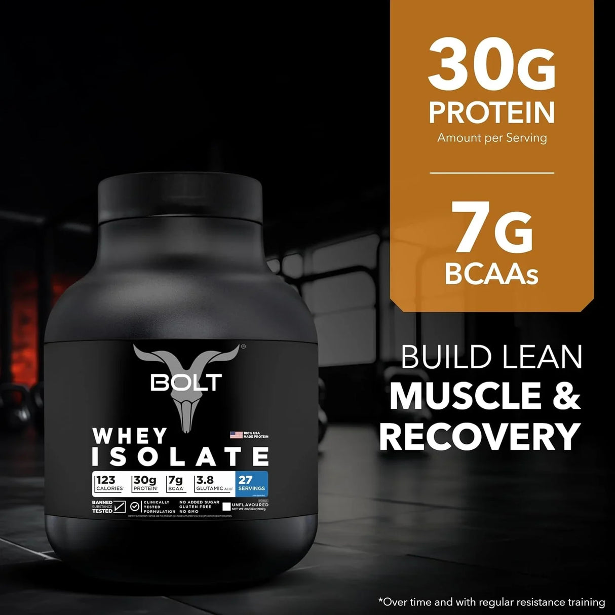 Bolt Nutrition Whey Isolate Protein Powder 2lb, 27 Servings