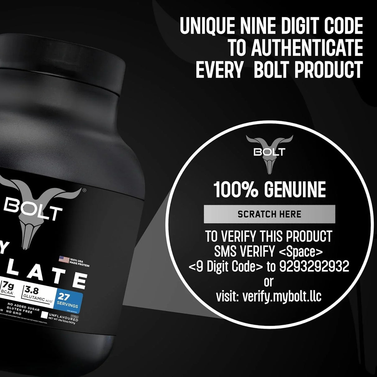 Bolt Nutrition Whey Isolate Protein Powder 2lb, 27 Servings