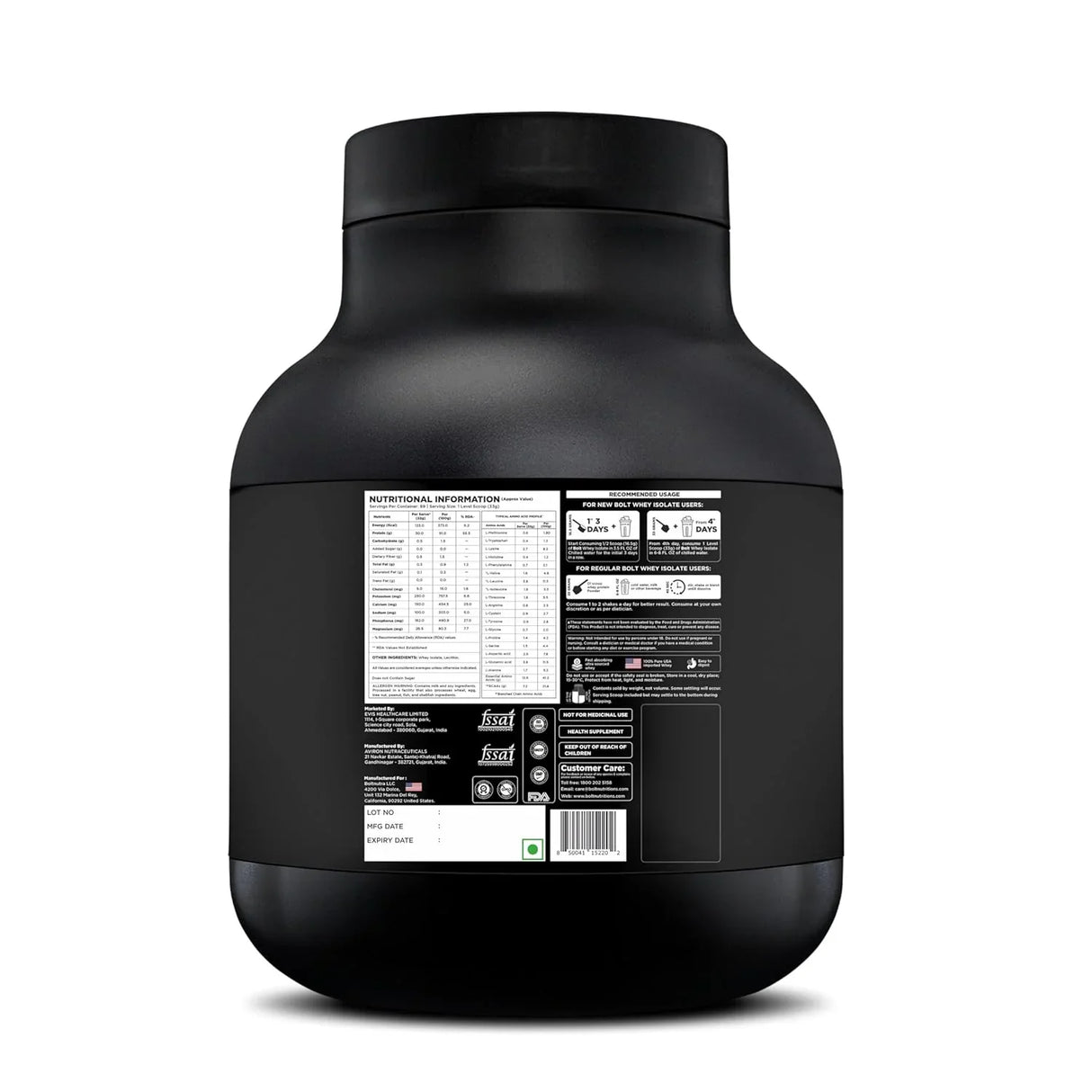 Bolt Nutrition Whey Isolate Protein Powder 5lb, 69 Servings