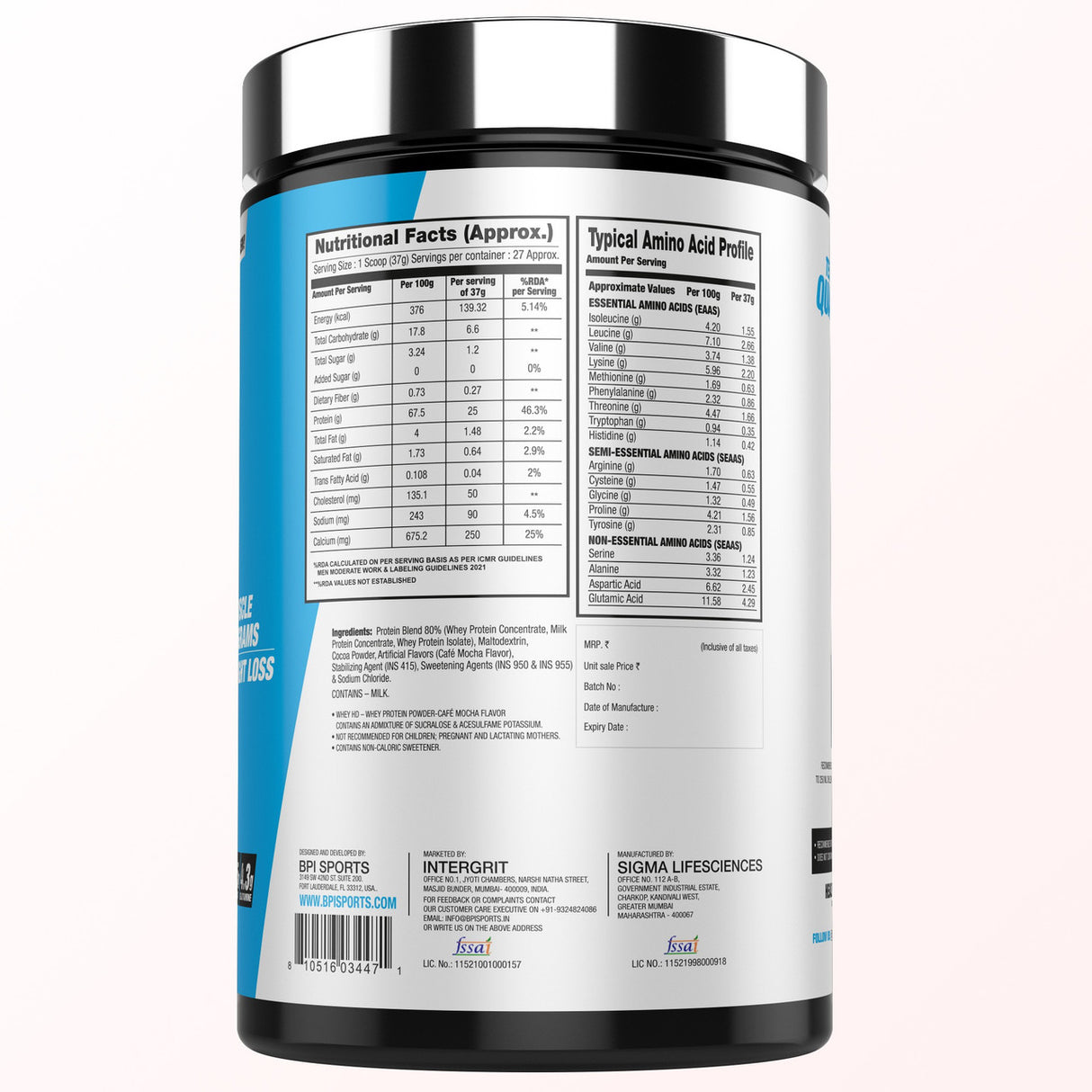 BPI Sports Whey HD Ultra Premium Protein Powder- 2.2 Lbs