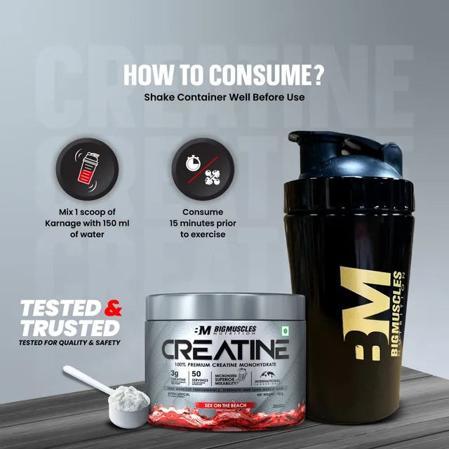 Big Muscles Nutrition Micronised Creatine Monohydrate Powder 100g - 33 Servings