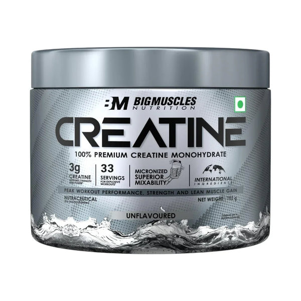 Buy Big Muscles Creatine 33 servings unflavoured supplement jar at Nutristar online