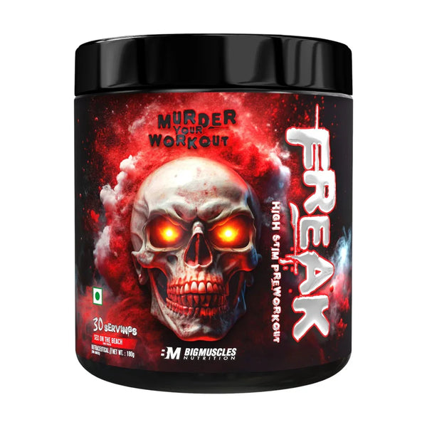 Buy BigMuscles Freak pre-workout supplement 30 servings with skull design at Nutristar
