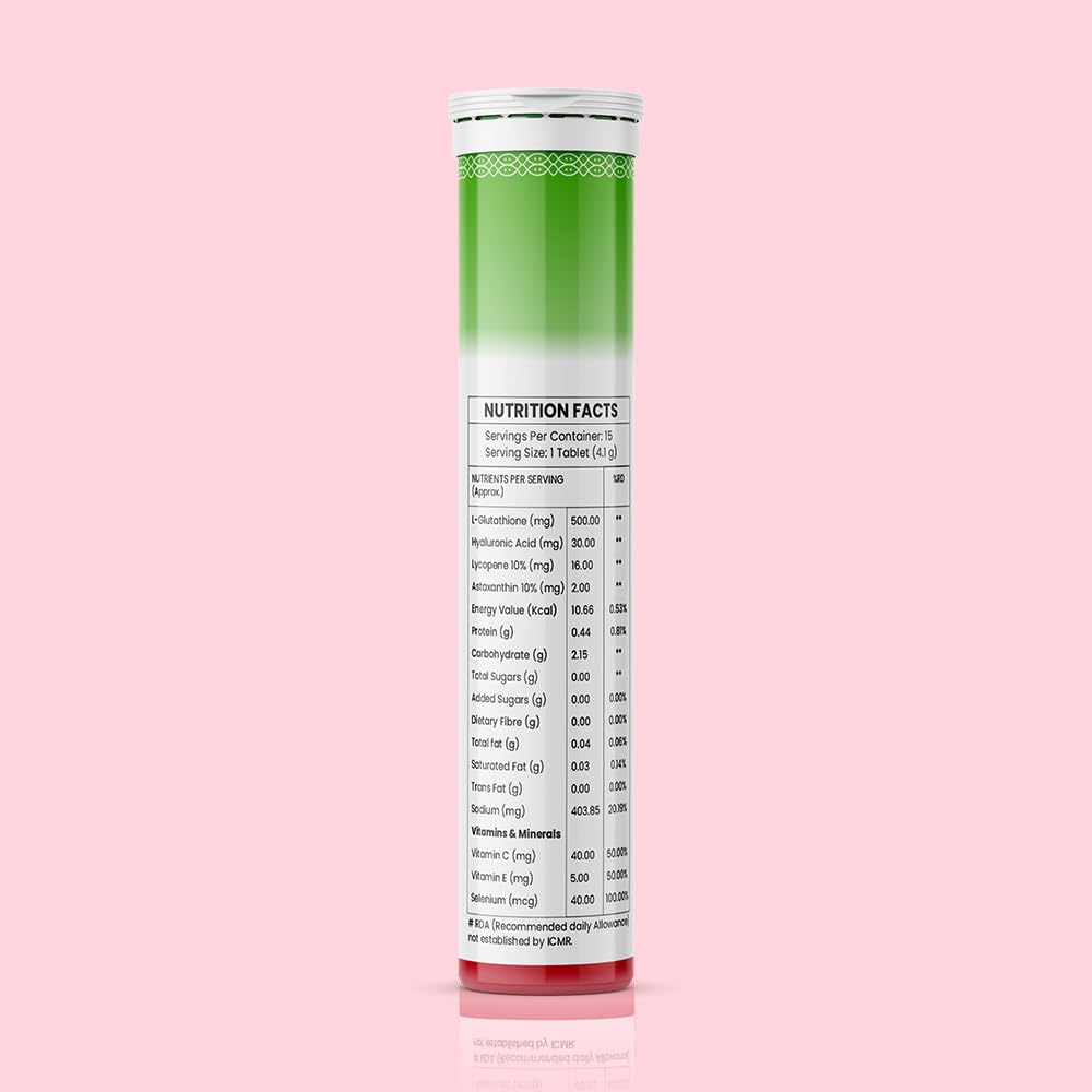 Simply Herbal Bioactive Gluta Effervescent Tablets | L-Glutathione, Hyaluronic Acid | Strawberry | 15 Tablets