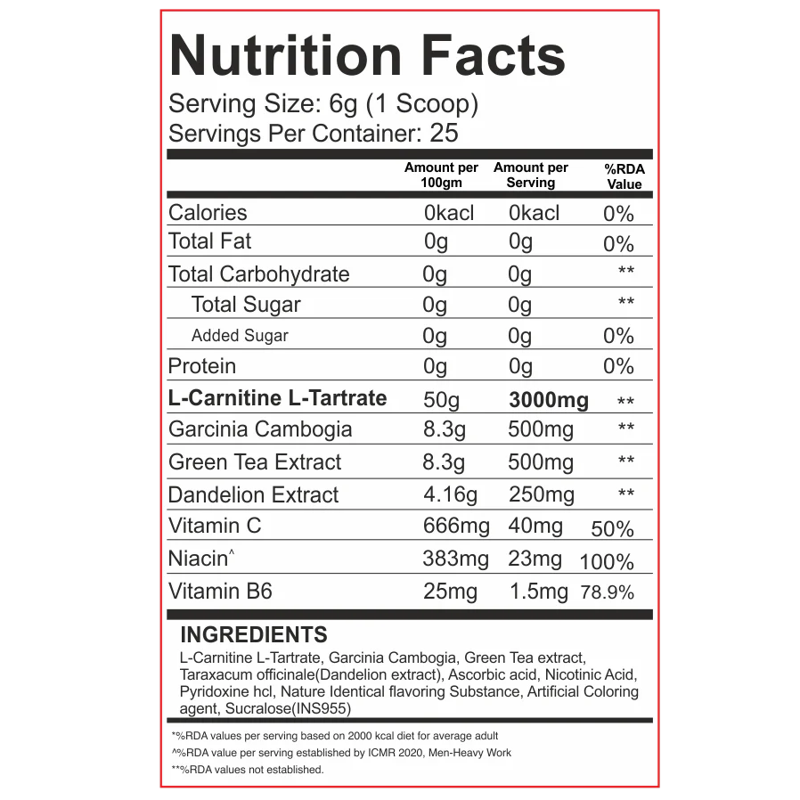 Redskull Carnivox 3000mg L-Carnitine – 25 Servings | Energy & Metabolism Support | 150g
