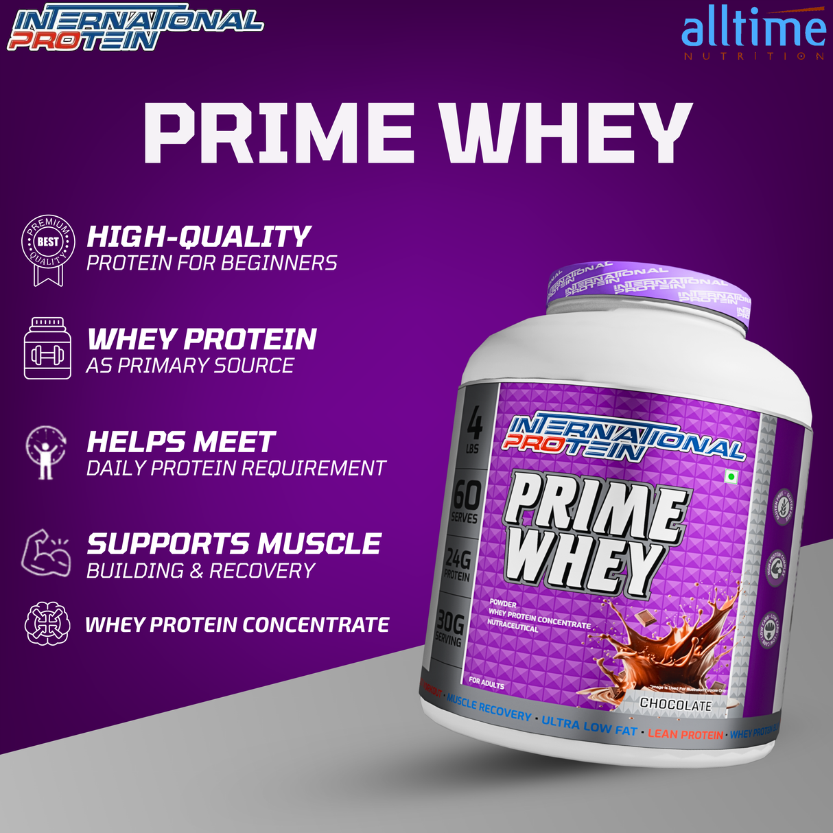 International Protein Prime Whey Protein Powder | 24g Protein | 1.8kg (60 Servings)