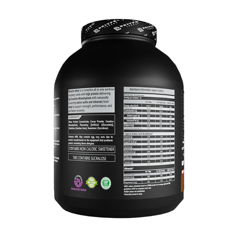 BRITPRO London Muscle Whey Protein Powder - 2kg | 44 Servings (INDIAN)